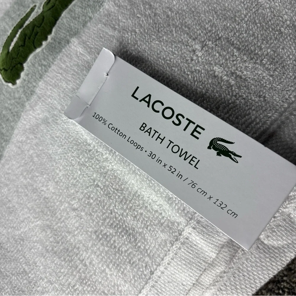 Lacoste White Bath Towel with Green Logo